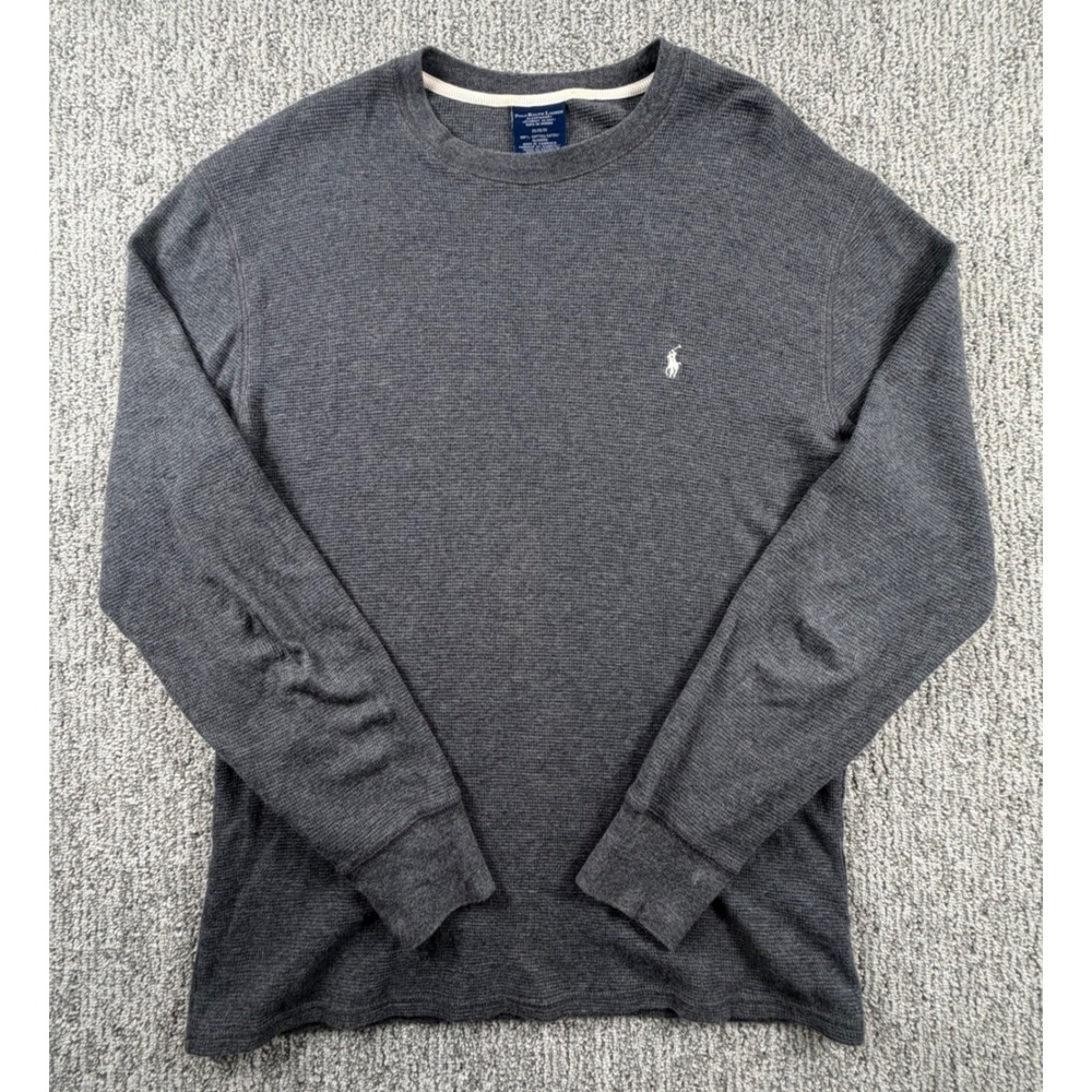 Polo Ralph Lauren Thermal Shirt Mens M Grey Waffle Knit Long Sleeve Pony Logo